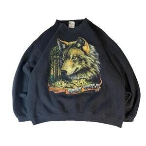 Vintage Grey Wolf Nature Crewneck Sweatshirt Tultex Black Men’s XL
